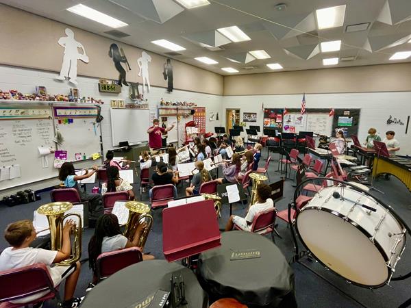 Perkins Elementary Focus Classes for fourth and fifth graders are underway, allowing students to delve deeper into their area of interest related to the arts, including steel drums and band.